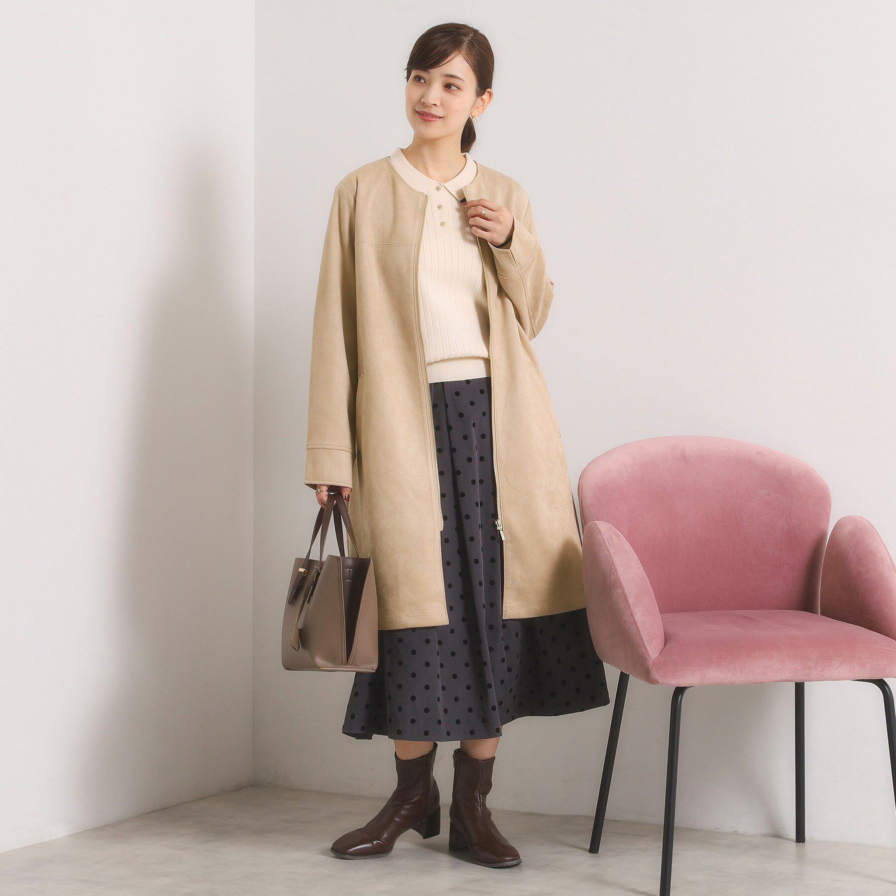 ITS&rsquo;DEMO「カットスエード調コート」|ノーカラーコート|