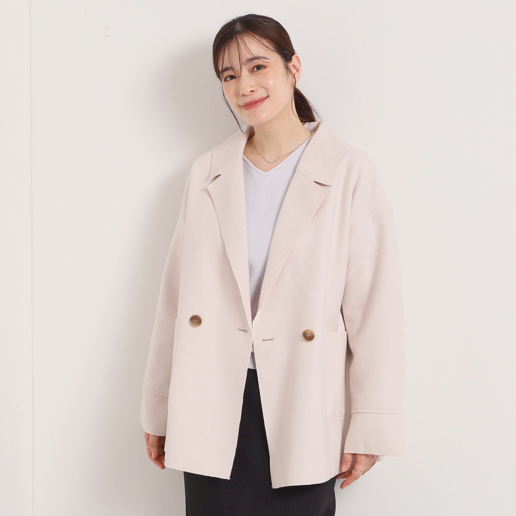 ITS&rsquo;DEMO「裏リブミディ丈ダブルコート」|チェスターコート|アイボリー(004)