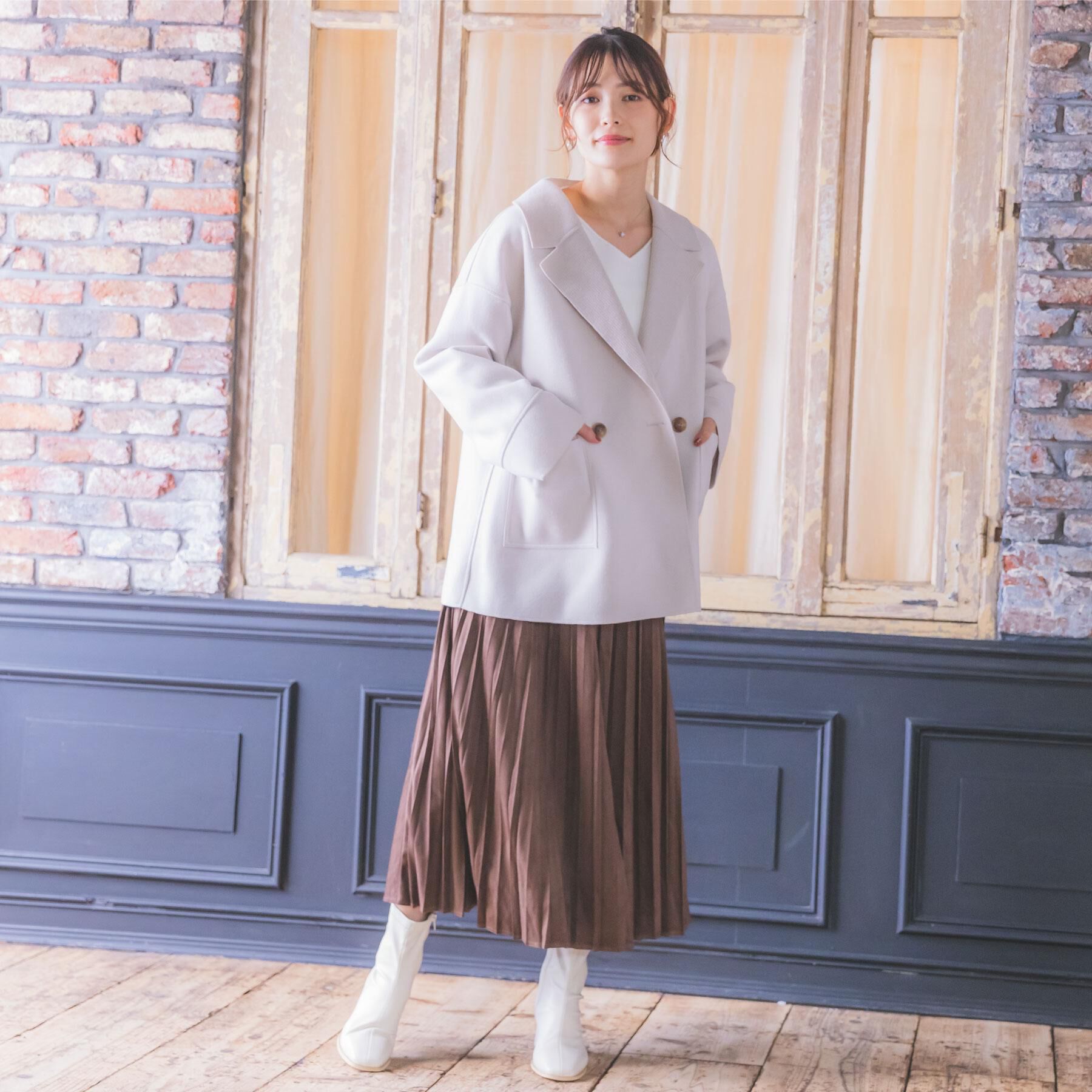 ITS&rsquo;DEMO「裏リブミディ丈ダブルコート」|チェスターコート|