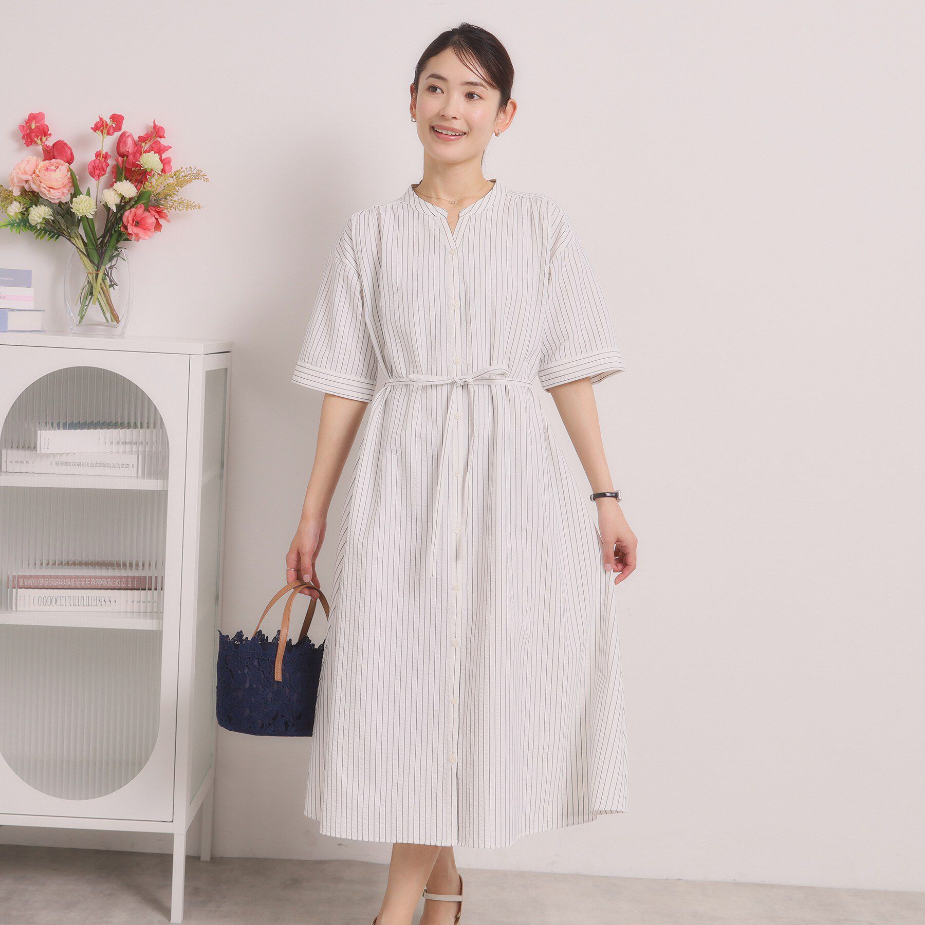 ITS&rsquo;DEMO「【手洗い可】サッカーストライプ前開きワンピース」|ワンピース|