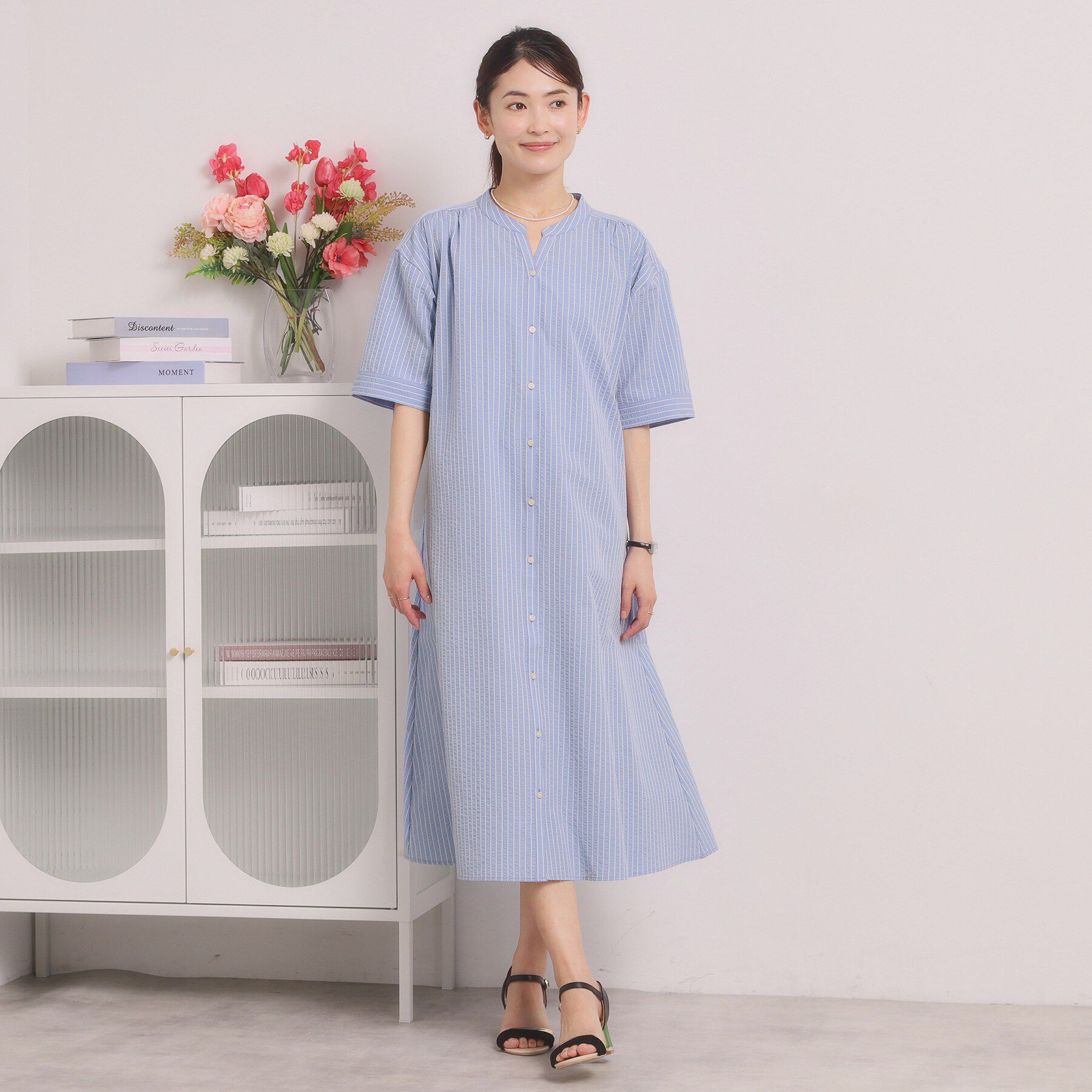 ITS&rsquo;DEMO「【手洗い可】サッカーストライプ前開きワンピース」|ワンピース|