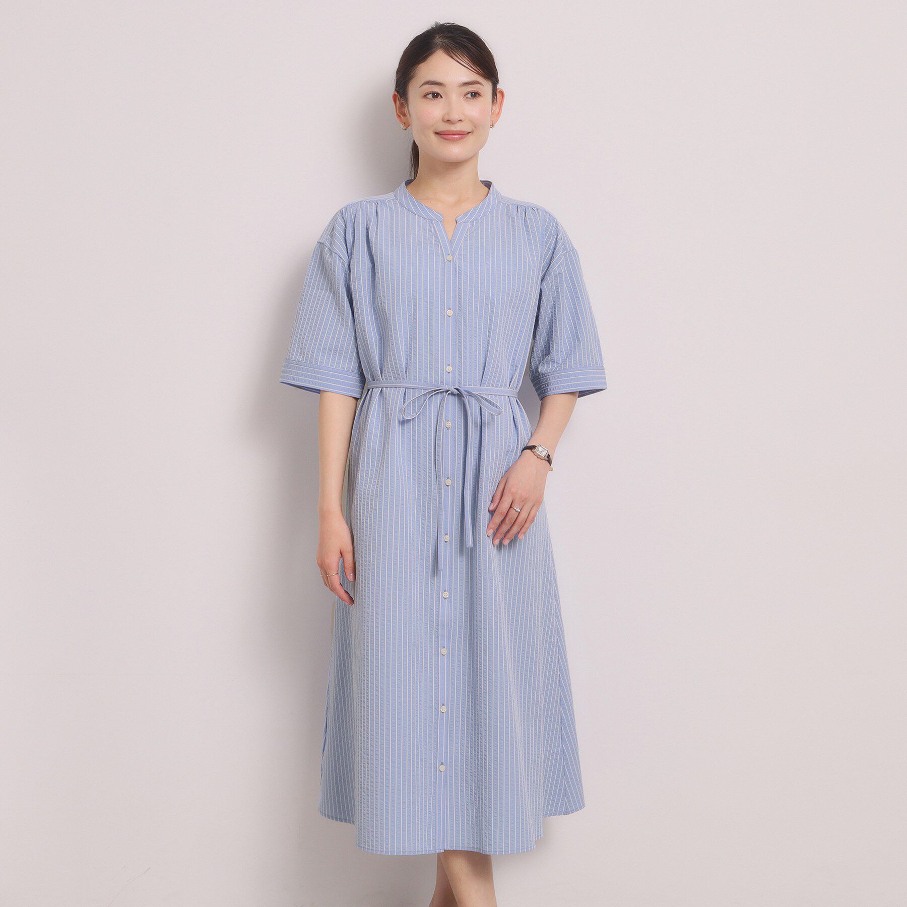 ITS&rsquo;DEMO「【手洗い可】サッカーストライプ前開きワンピース」|ワンピース|