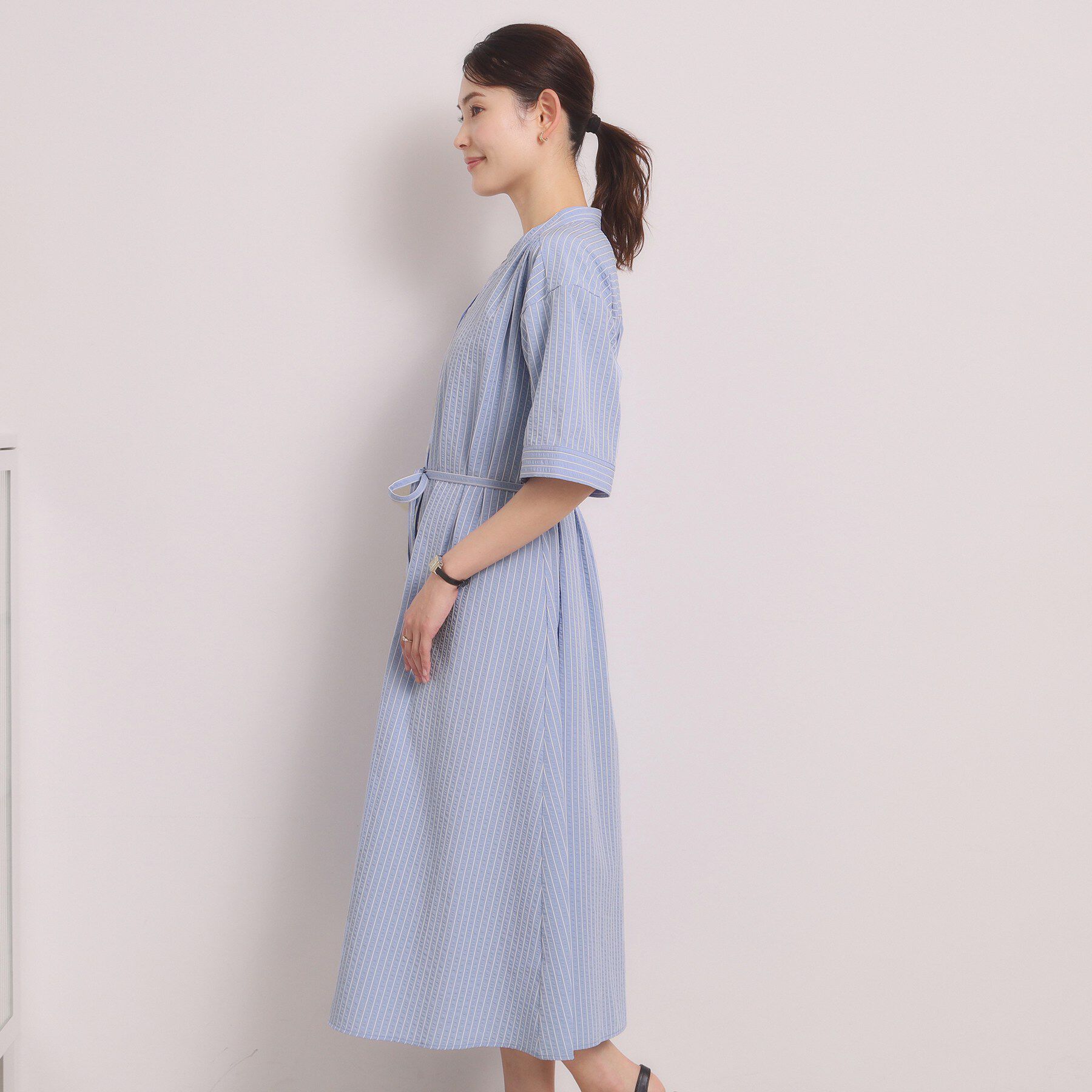 ITS&rsquo;DEMO「【手洗い可】サッカーストライプ前開きワンピース」|ワンピース|