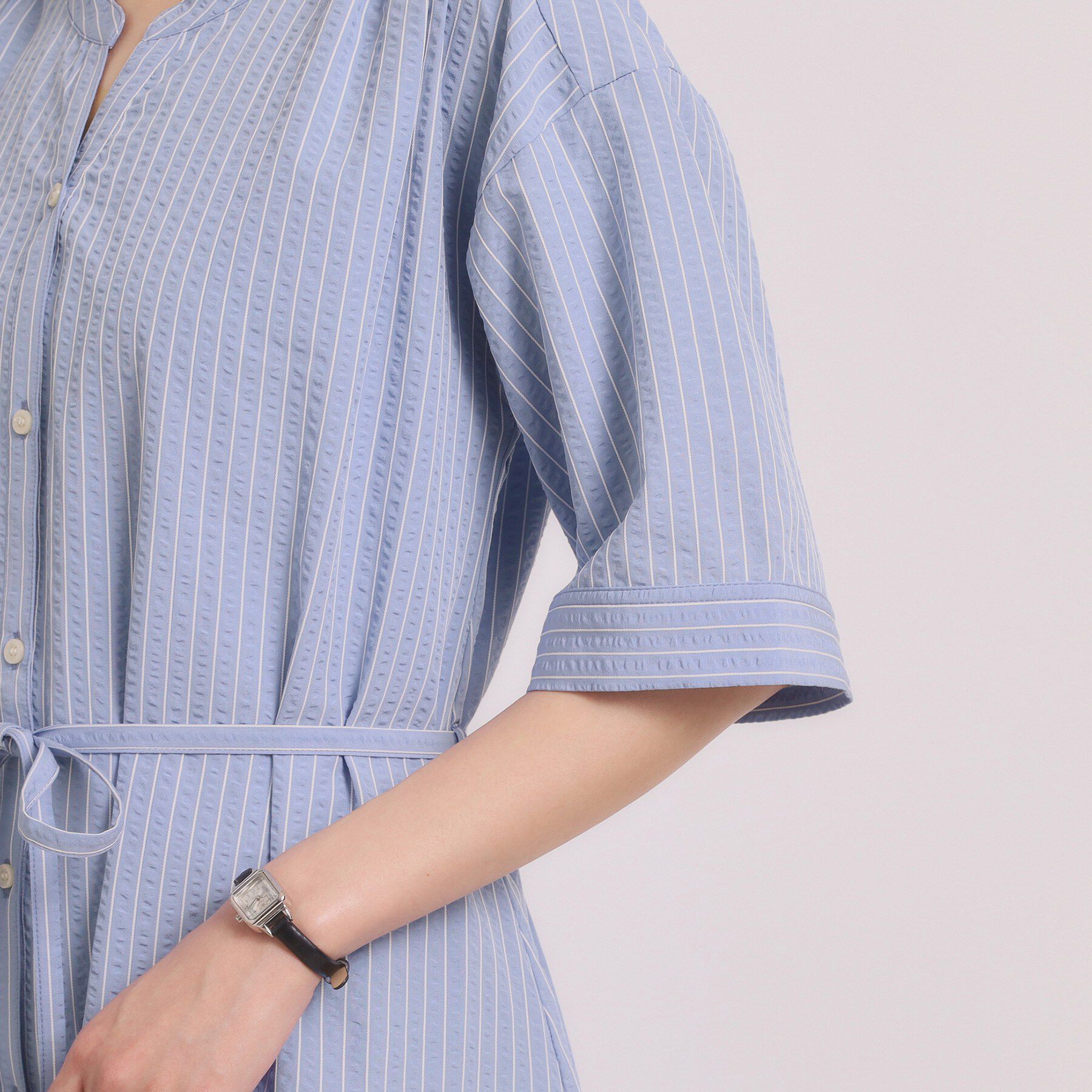 ITS&rsquo;DEMO「【手洗い可】サッカーストライプ前開きワンピース」|ワンピース|