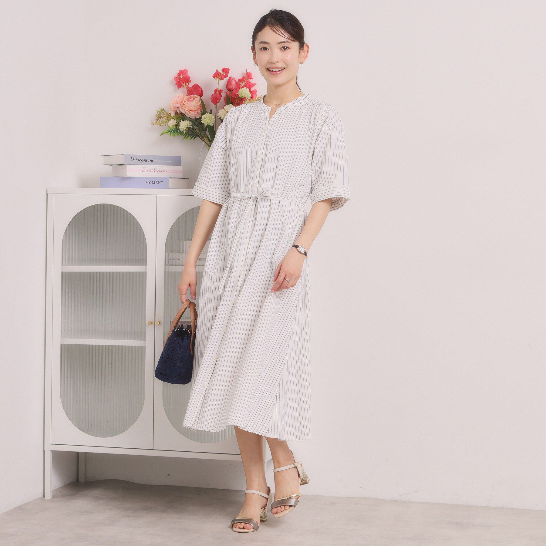 ITS&rsquo;DEMO「【手洗い可】サッカーストライプ前開きワンピース」|ワンピース|