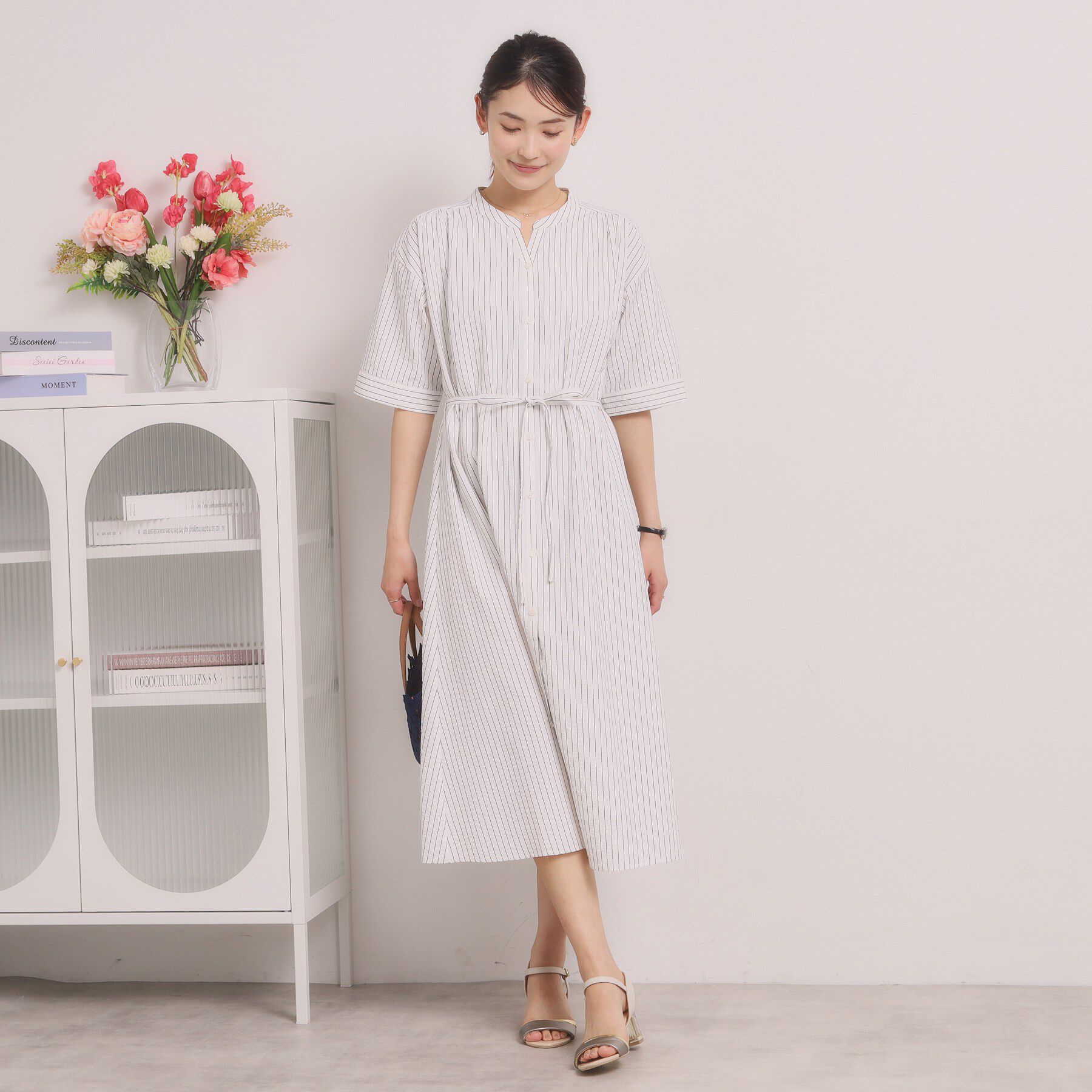 ITS&rsquo;DEMO「【手洗い可】サッカーストライプ前開きワンピース」|ワンピース|