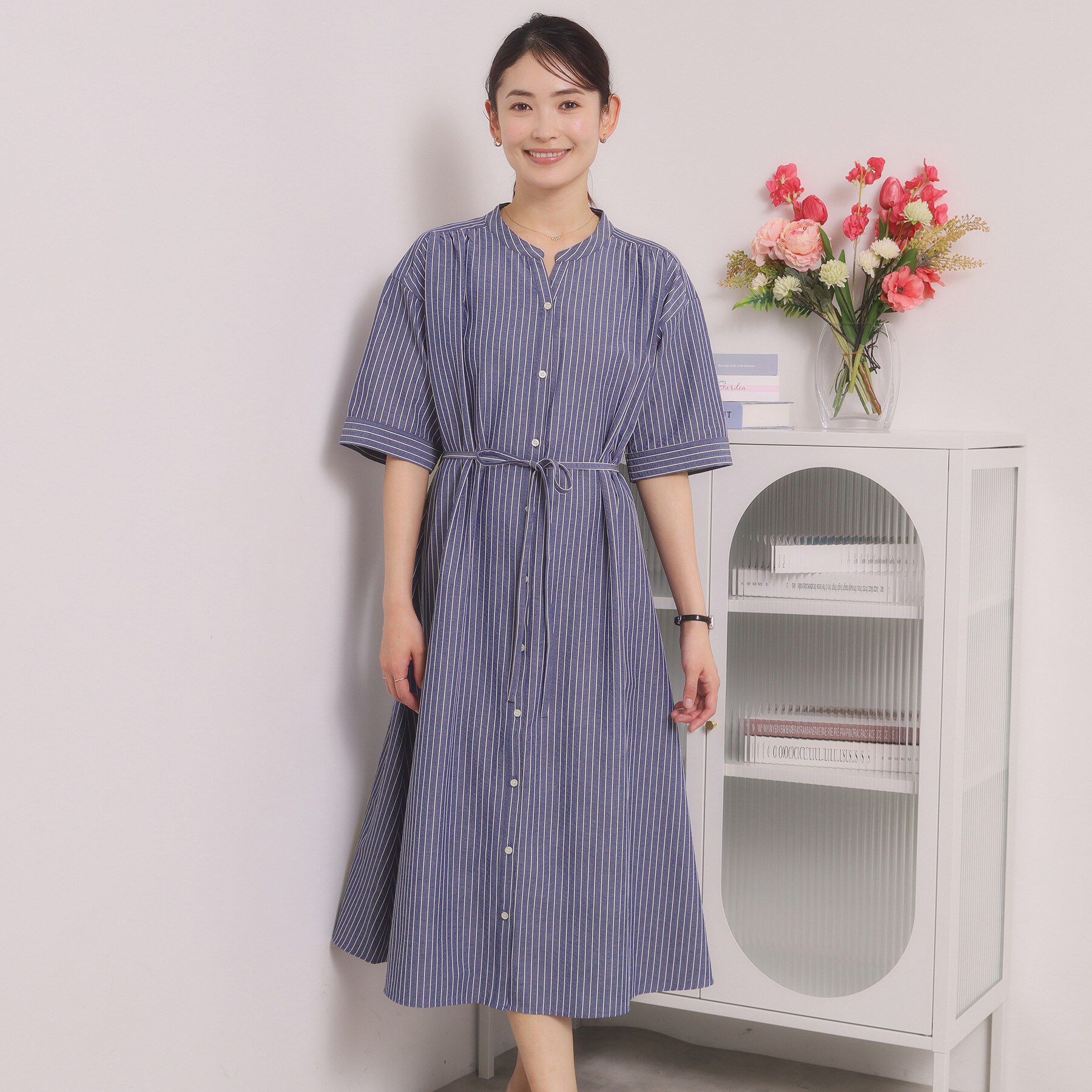 ITS&rsquo;DEMO「【手洗い可】サッカーストライプ前開きワンピース」|ワンピース|