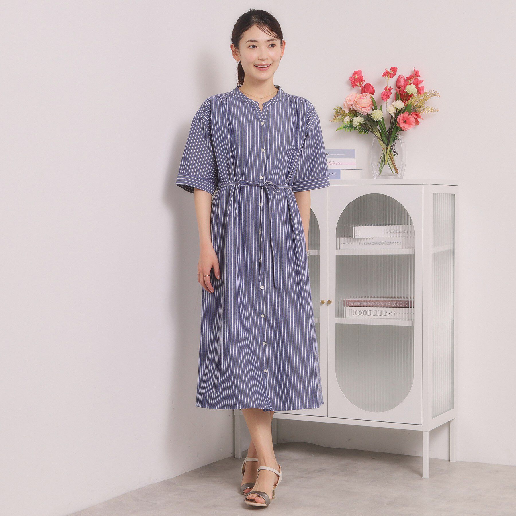 ITS&rsquo;DEMO「【手洗い可】サッカーストライプ前開きワンピース」|ワンピース|