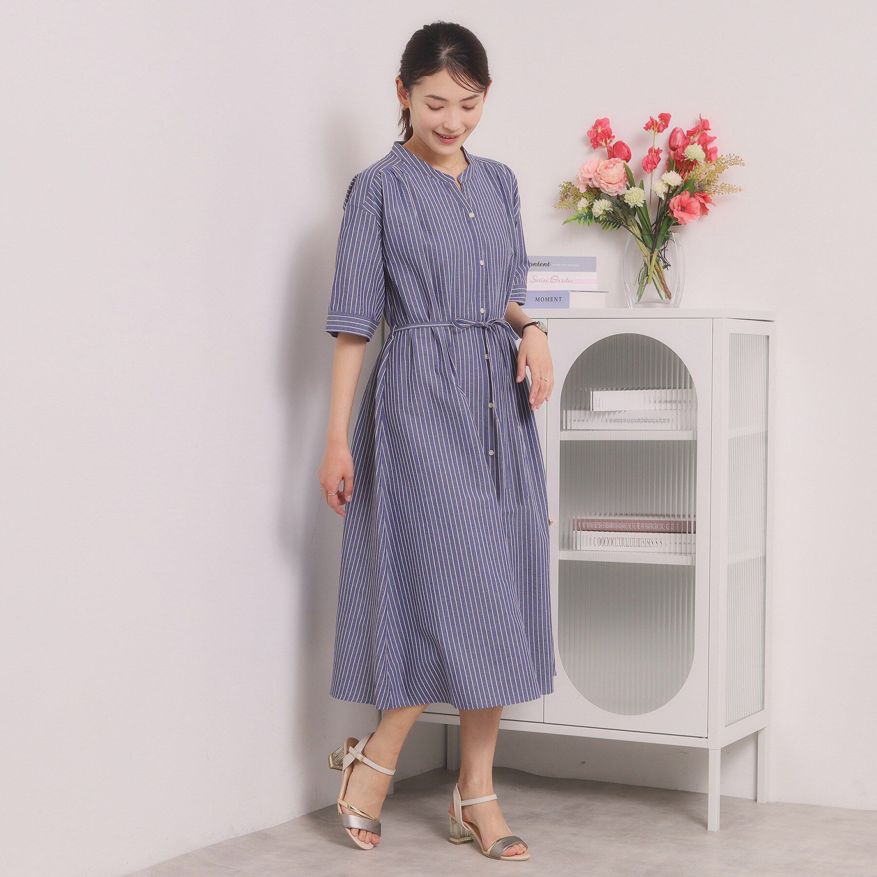 ITS&rsquo;DEMO「【手洗い可】サッカーストライプ前開きワンピース」|ワンピース|