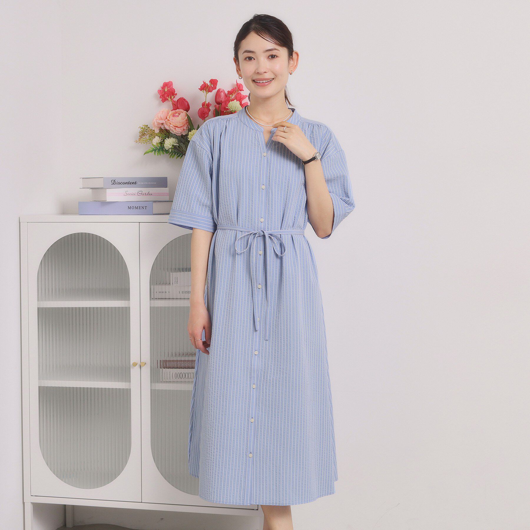 ITS&rsquo;DEMO「【手洗い可】サッカーストライプ前開きワンピース」|ワンピース|