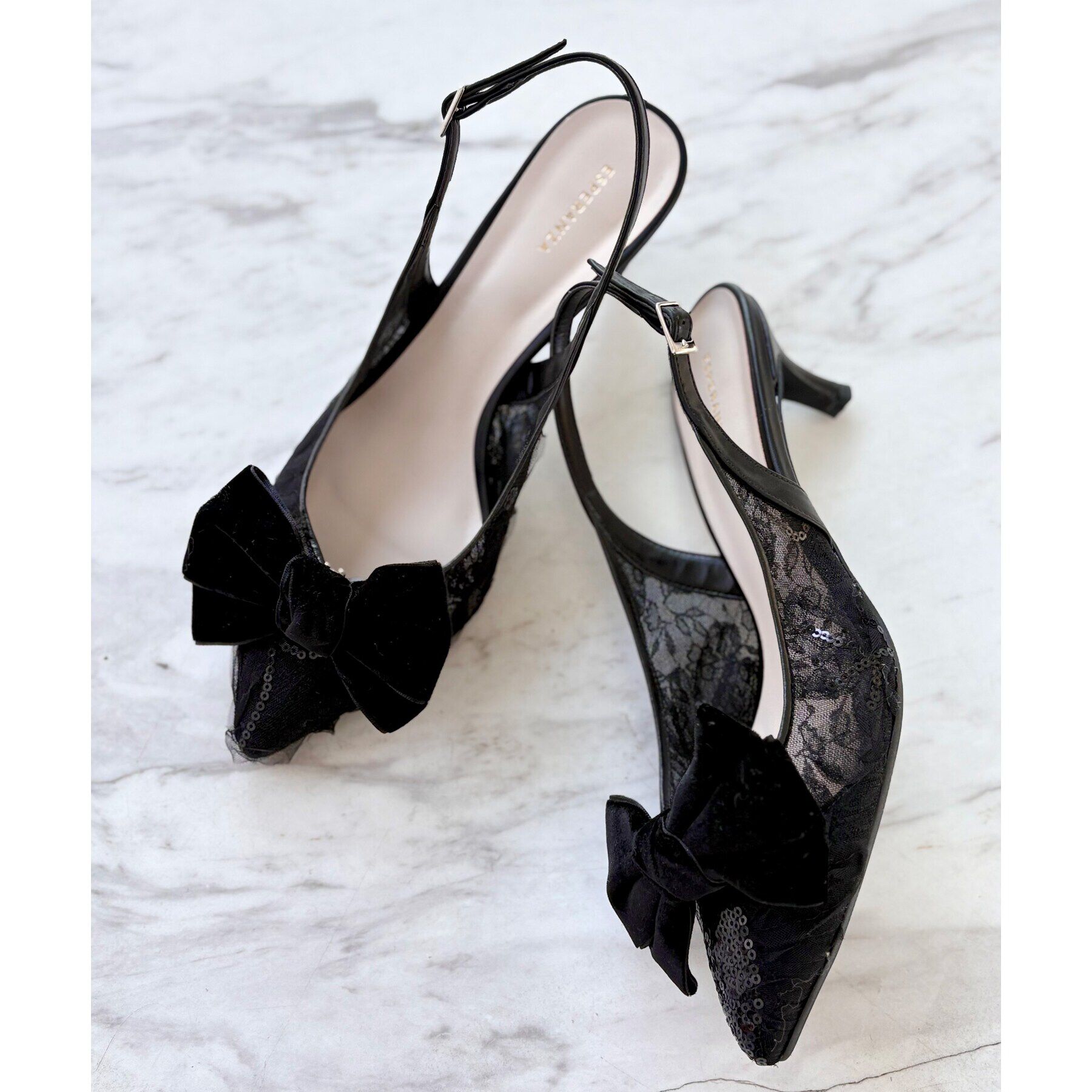 ESPERANZA「リボンチュールレースバックストラップ2WAYパンプス」|パンプス|