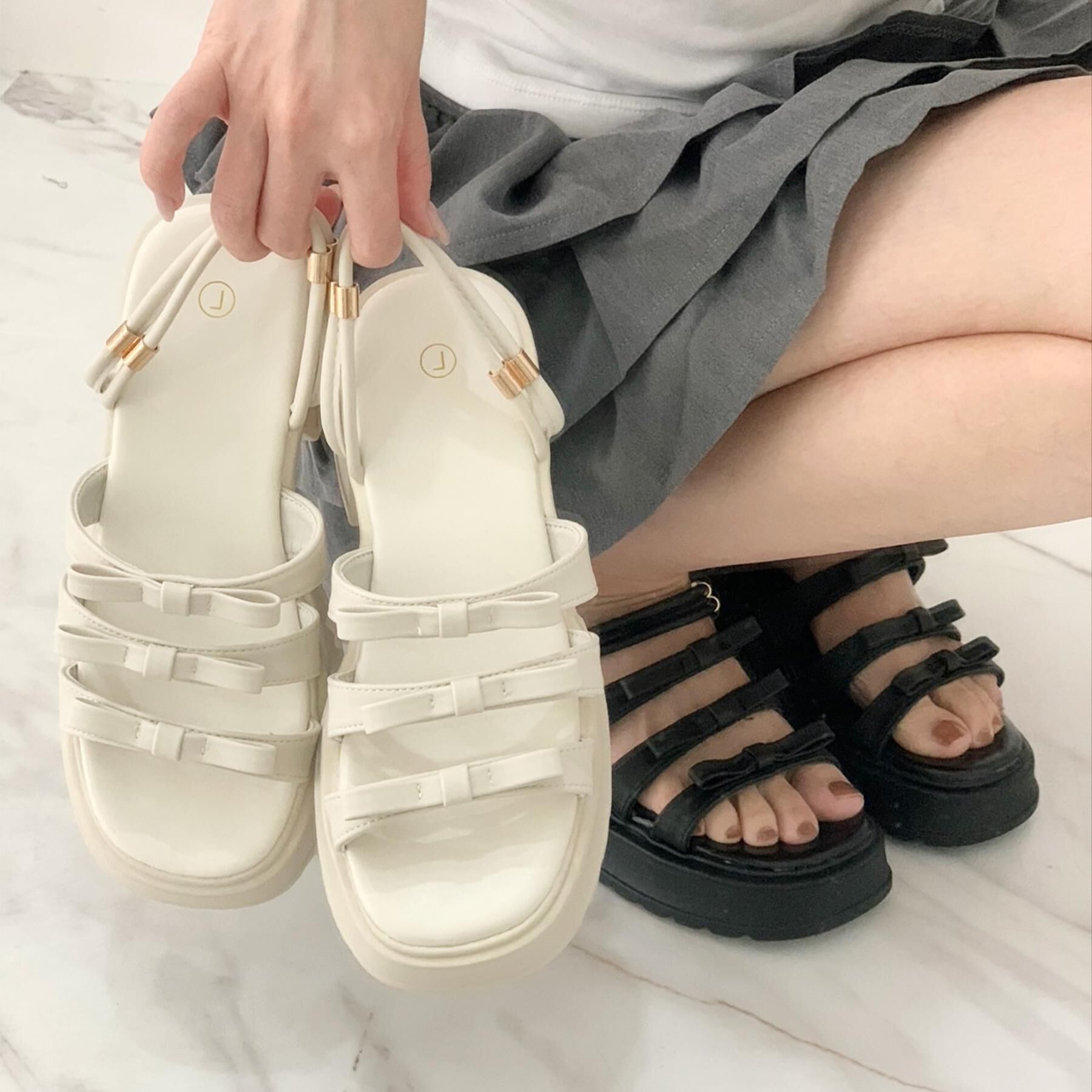 csT&P「3連リボンバレエコアサンダル」|サンダル|