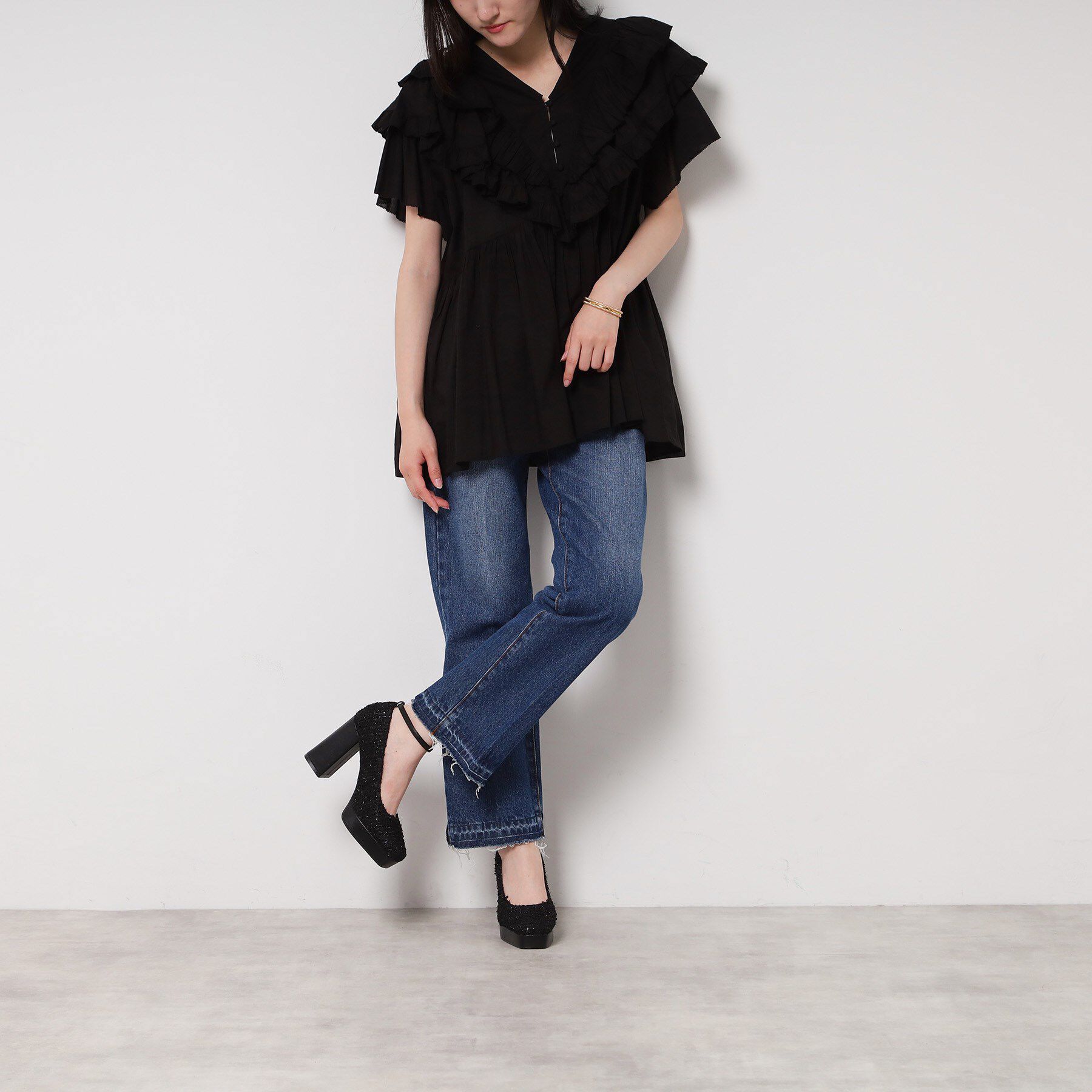 ESPERANZA「スクエアトゥダブルストラップ厚底パンプス」|パンプス|