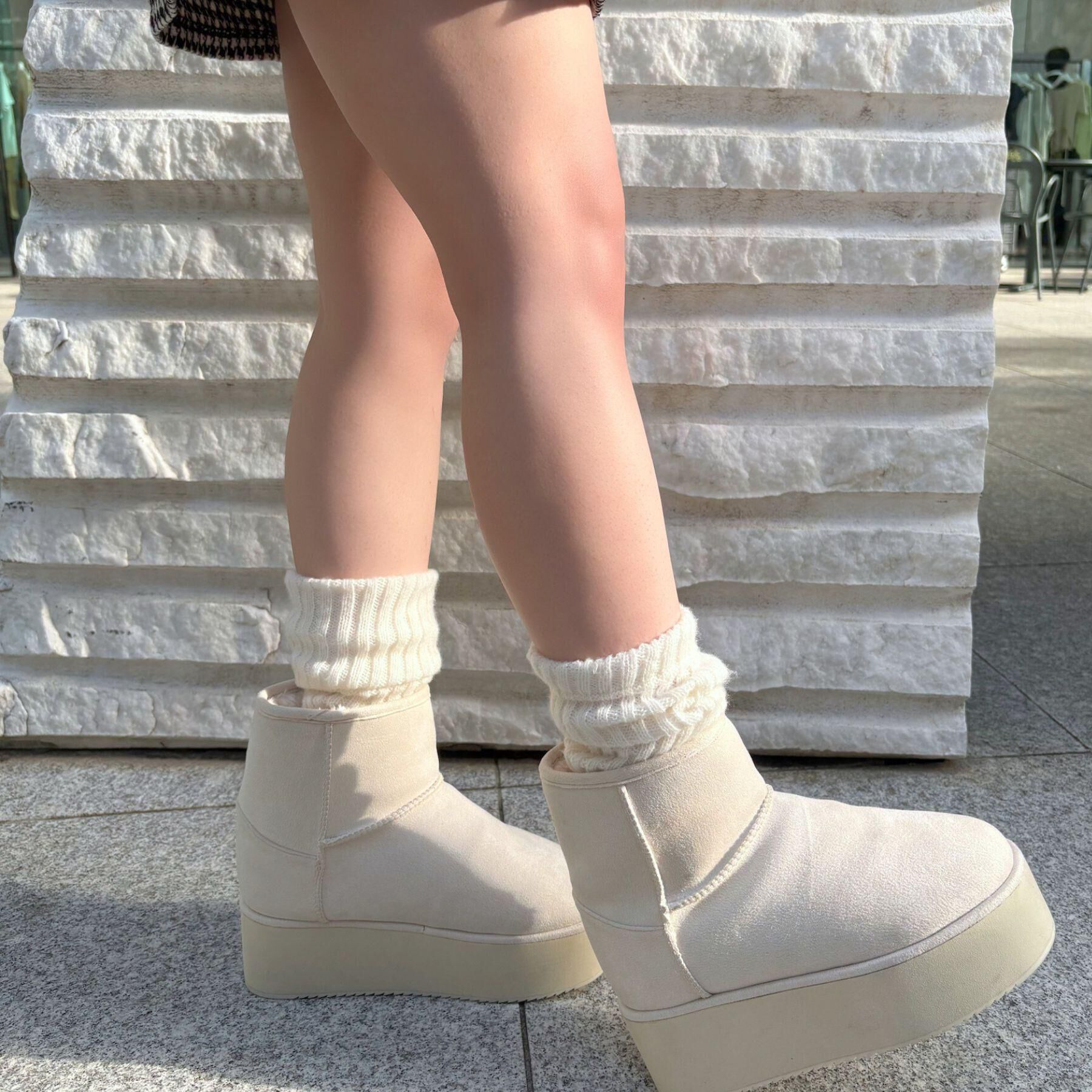 ESPERANZA「【EC先行販売】フェイクファー付き2WAYムートン調ブーツ」|ショートブーツ|