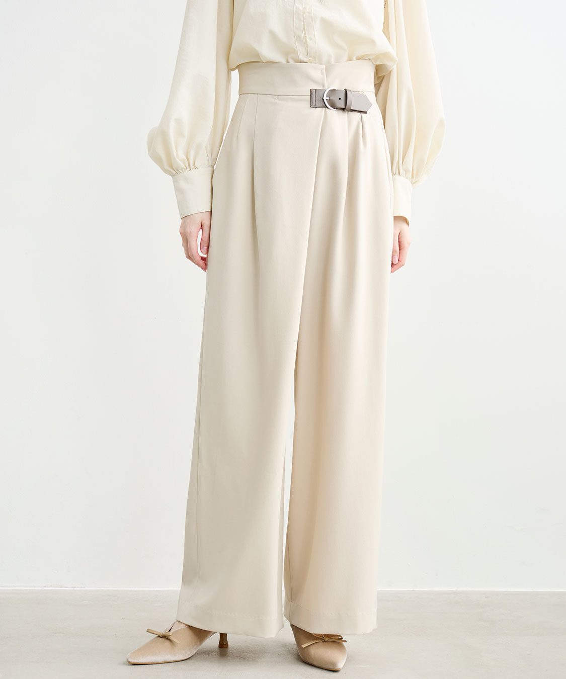 COCO DEAL「ベルトディテールアシメワイドパンツ」|スラックス|