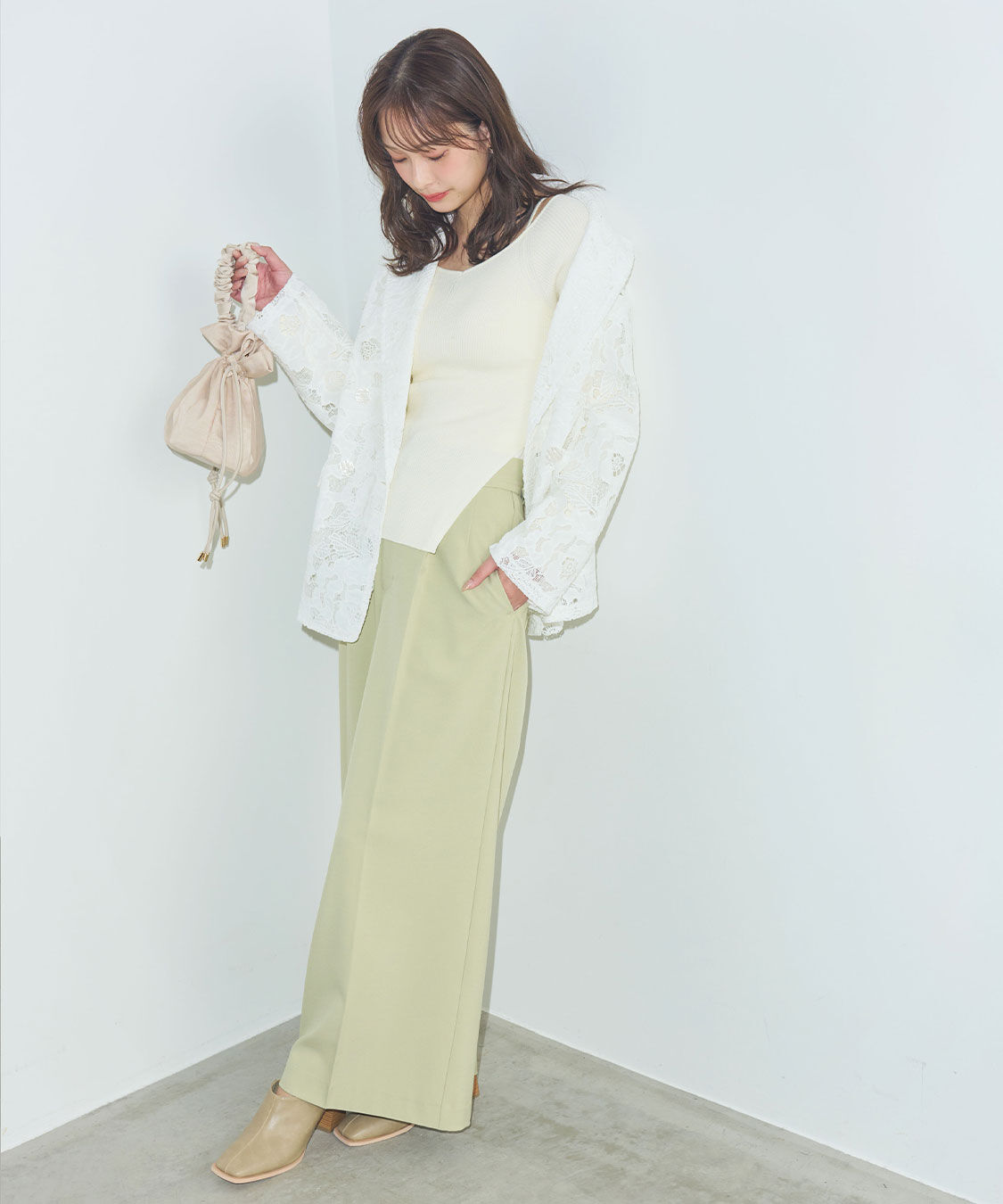 COCO DEAL「細ベルト付きタックワイドパンツ」|スラックス|