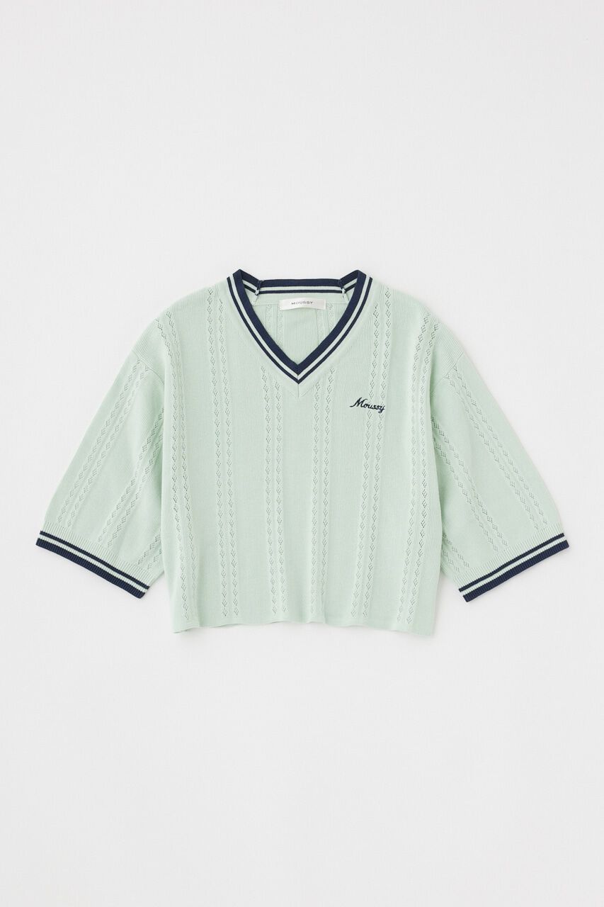 MOUSSY「MOUSSY CROPPED KNIT Tシャツ」|ニット・セーター|L/BLU1