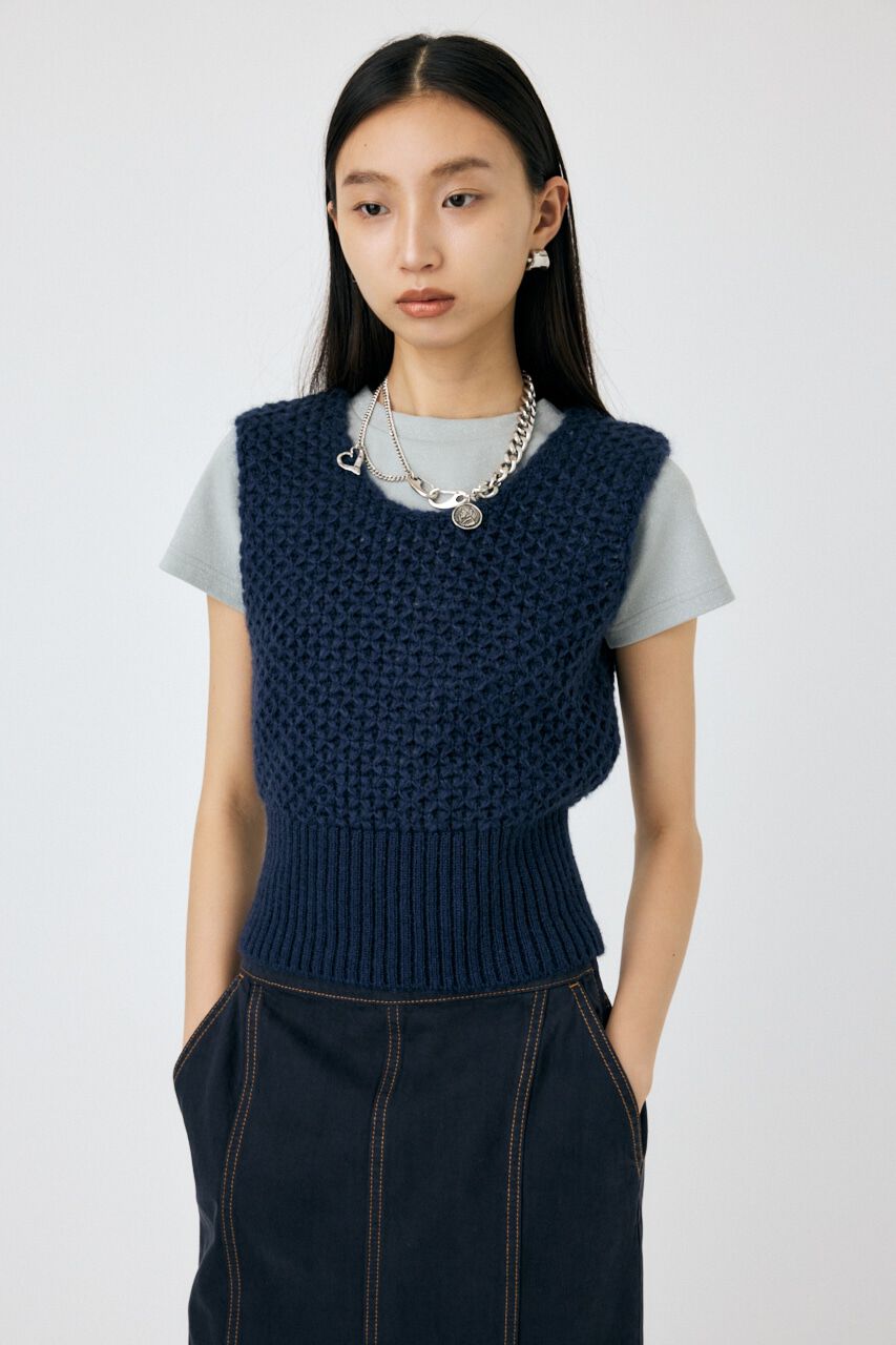 MOUSSY「MESH ニットベスト」|ニット・セーター|NVY