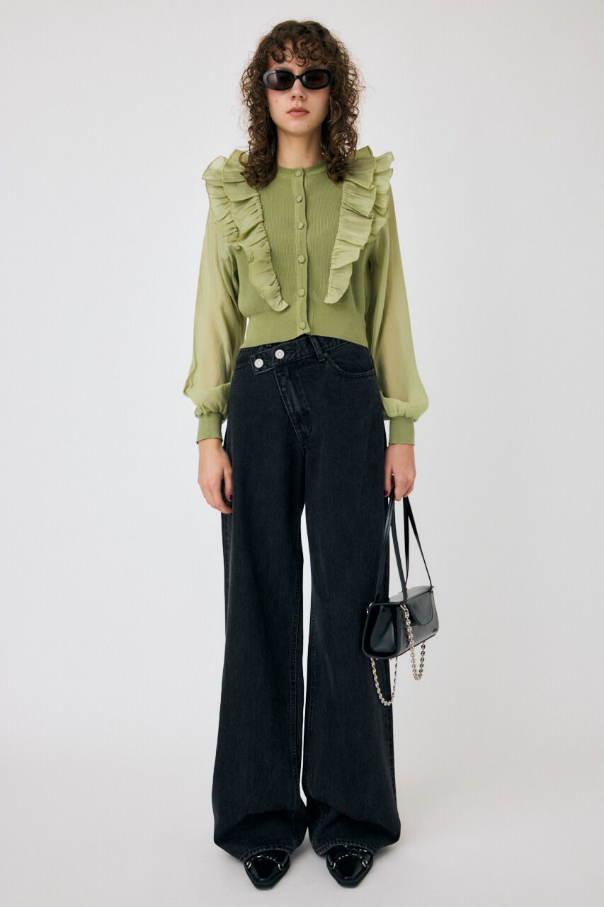 MOUSSY「WOVEN FRILLS カーディガン」|ニット・セーター|