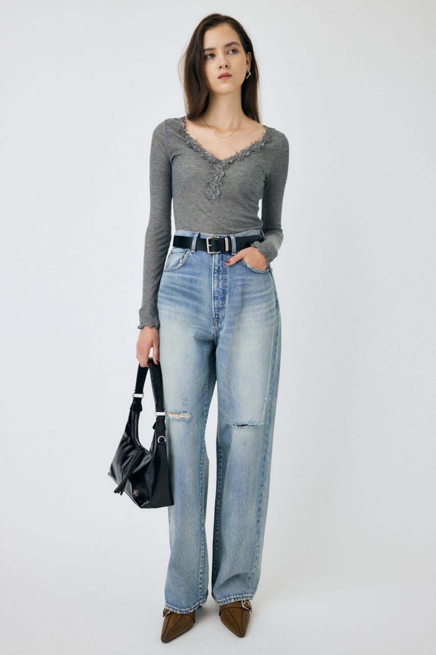MOUSSY「HW CRASH LOOSE STRAIGHT」|デニム|
