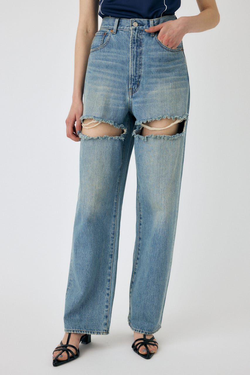 MOUSSY「CUT OUT LOOSE ストレートデニム」|デニム|