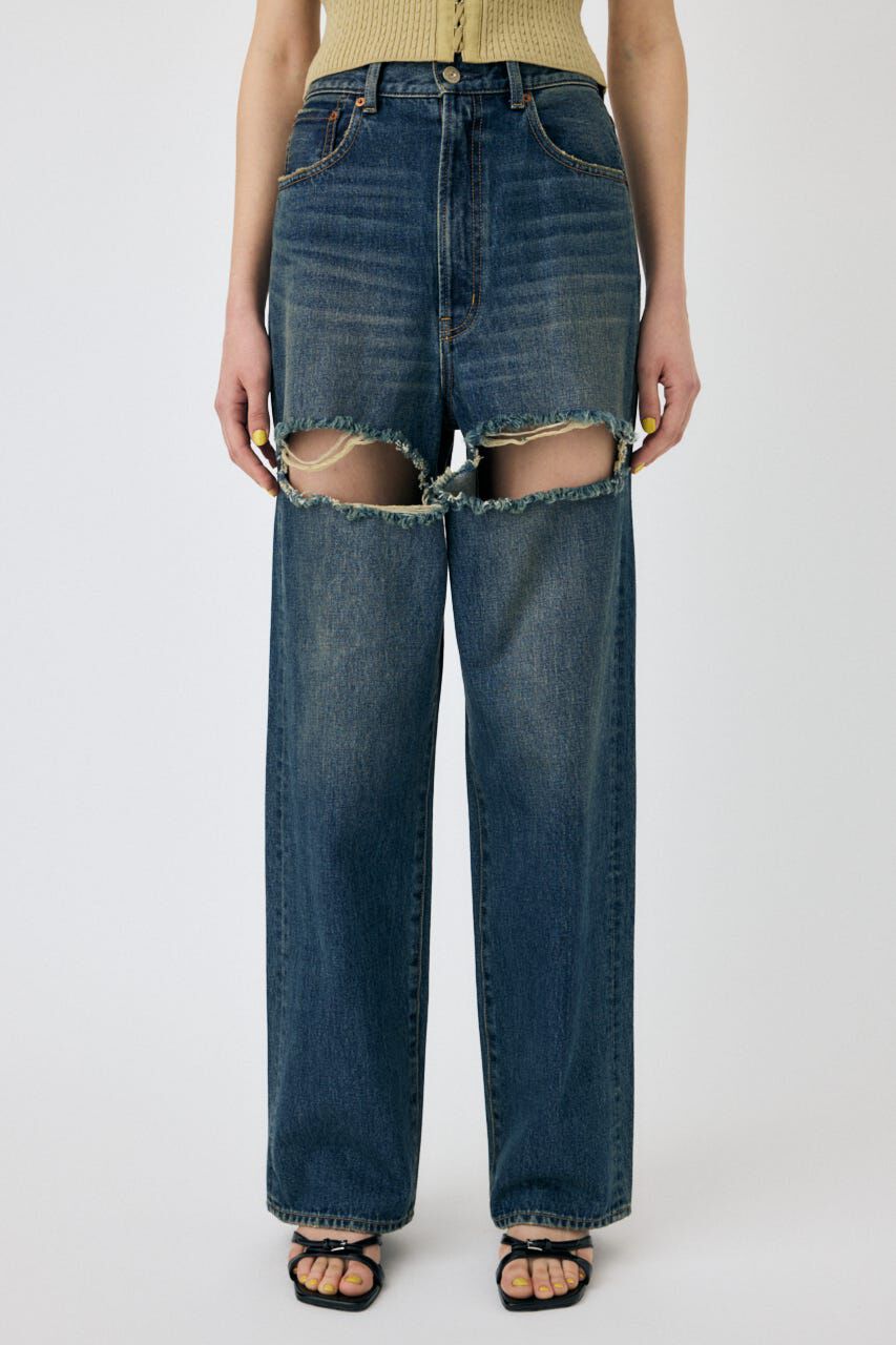 MOUSSY「CUT OUT LOOSE ストレートデニム」|デニム|