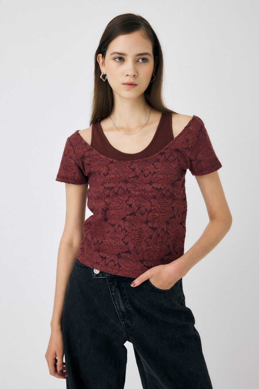MOUSSY「LAYERED LACE トップス」|Tシャツ・カットソー|BRN