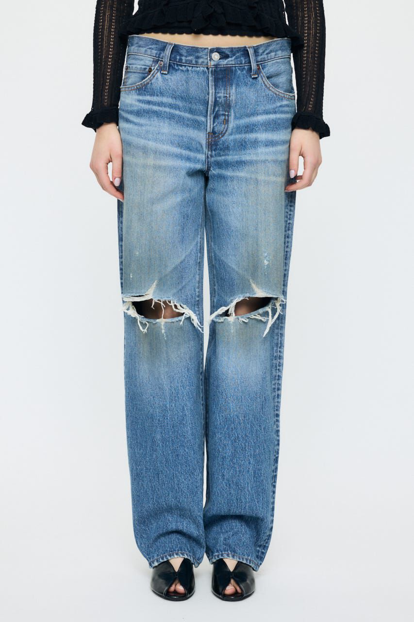 MOUSSY「MIDRISE DAMAGED SLIM ストレート」|デニム|BLU