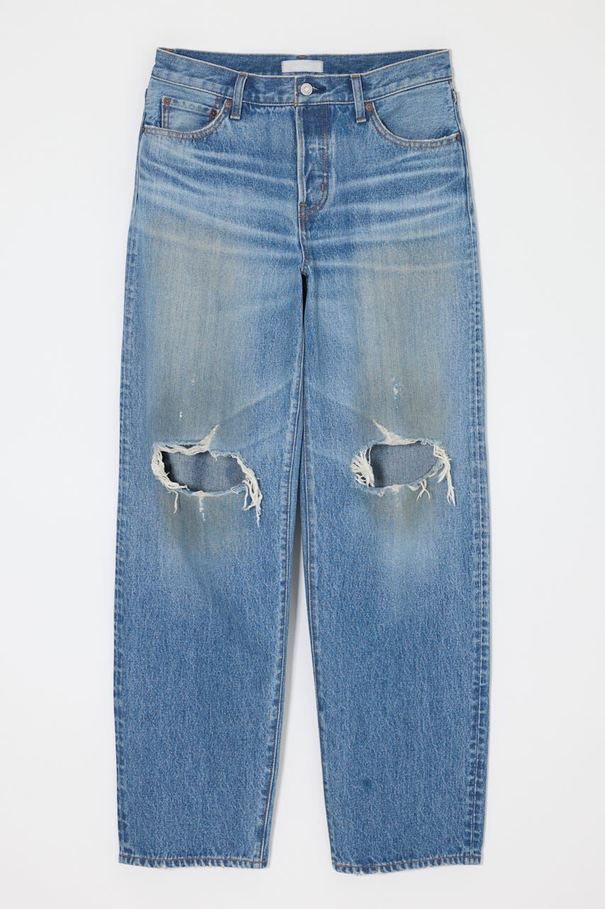 MOUSSY「MIDRISE DAMAGED SLIM ストレート」|デニム|