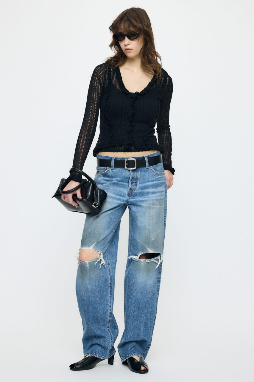 MOUSSY「MIDRISE DAMAGED SLIM ストレート」|デニム|
