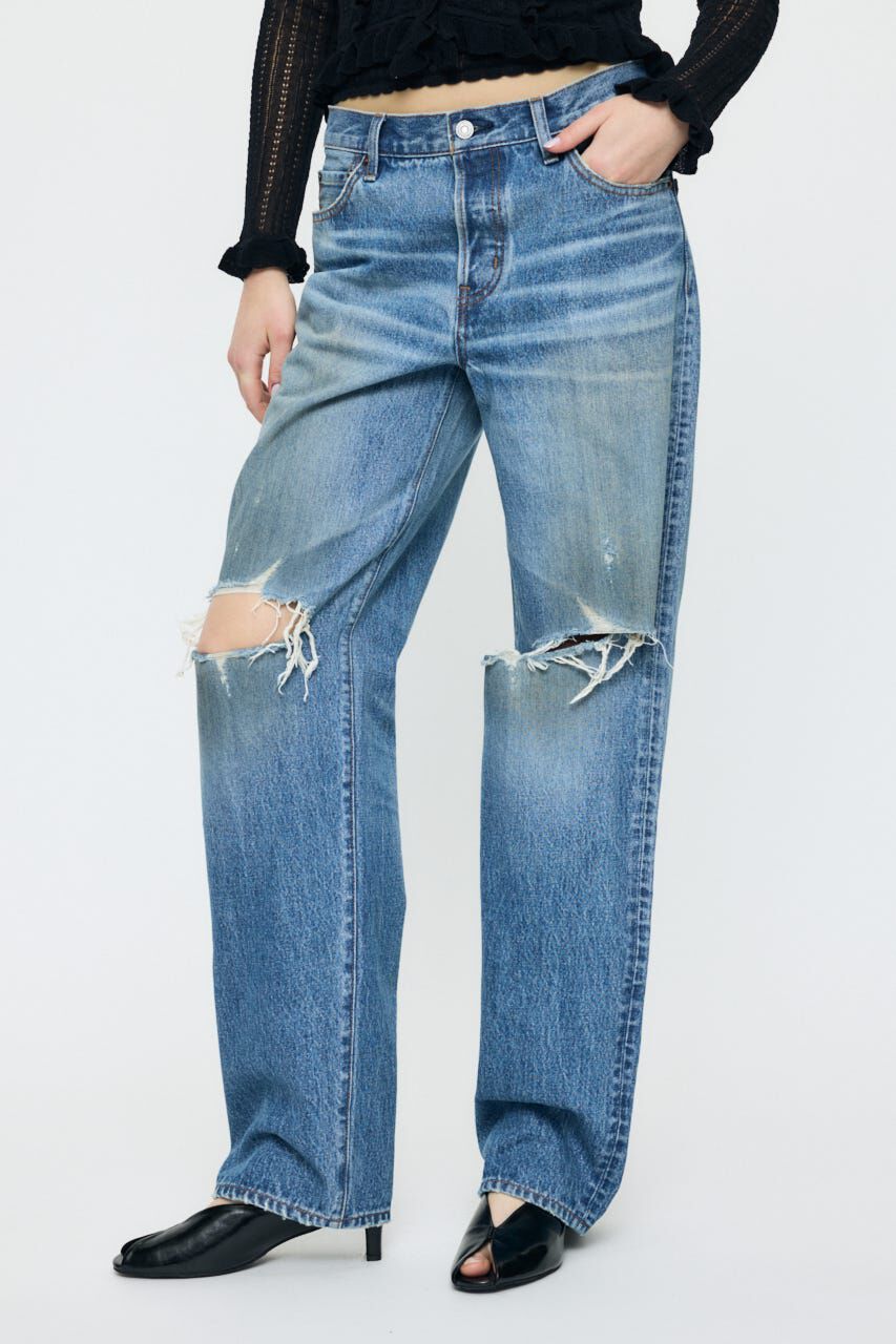 MOUSSY「MIDRISE DAMAGED SLIM ストレート」|デニム|