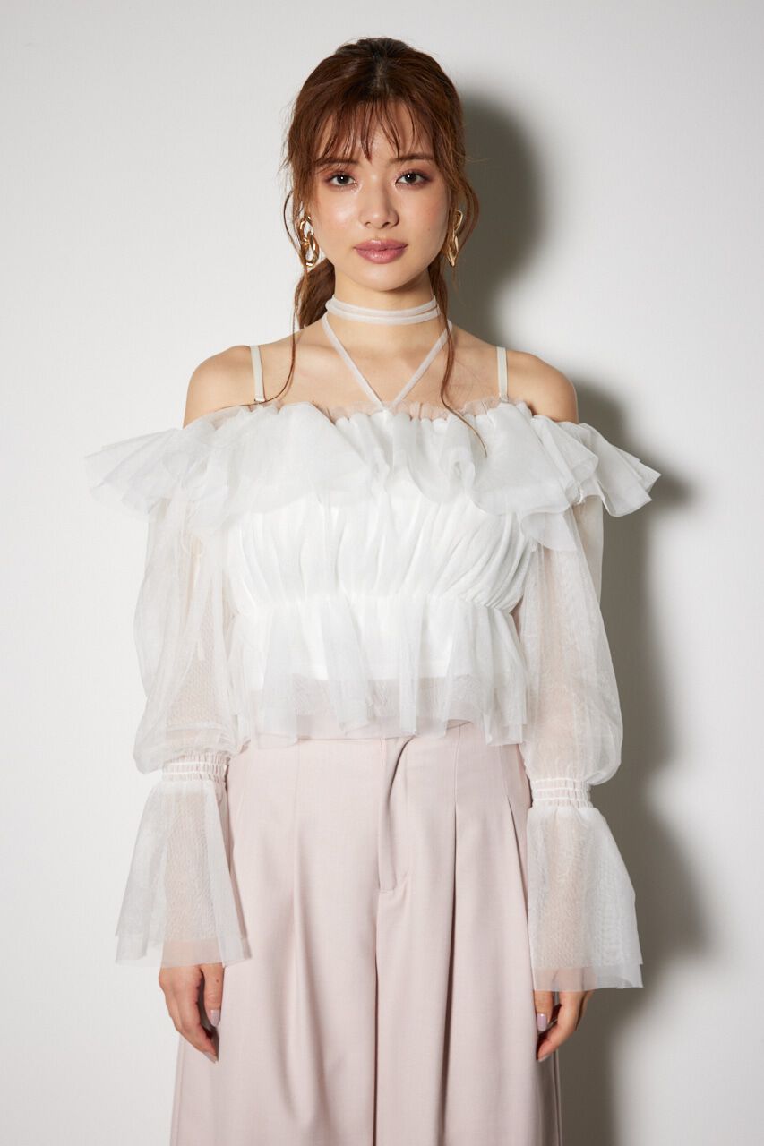 rienda「2WAYギャザーオフショルチュールブラウス」|シャツ・ブラウス|