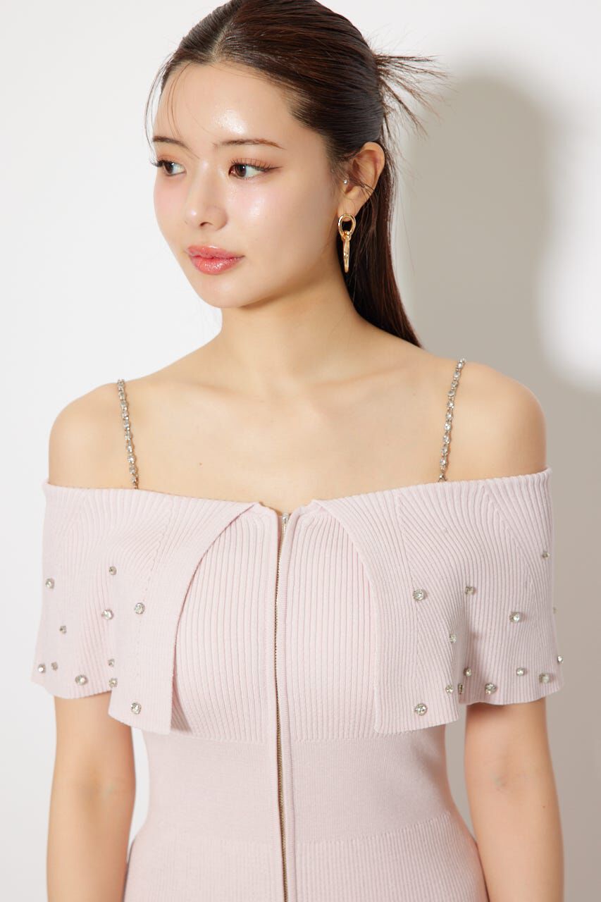 rienda「2WAYオフショルビジューカラーハーフスリーブニットワンピース」|ワンピース|