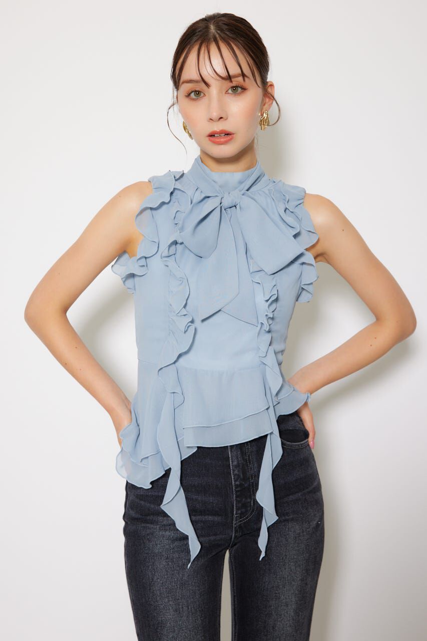 rienda「ボウタイフリルペプラムブラウス」|シャツ・ブラウス|