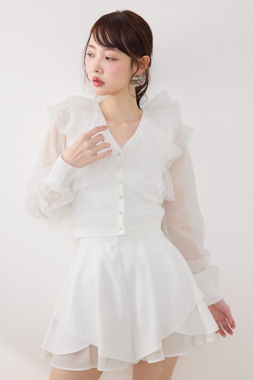 rienda「チュールフリルシアーニットカーディガン」|カーディガン|