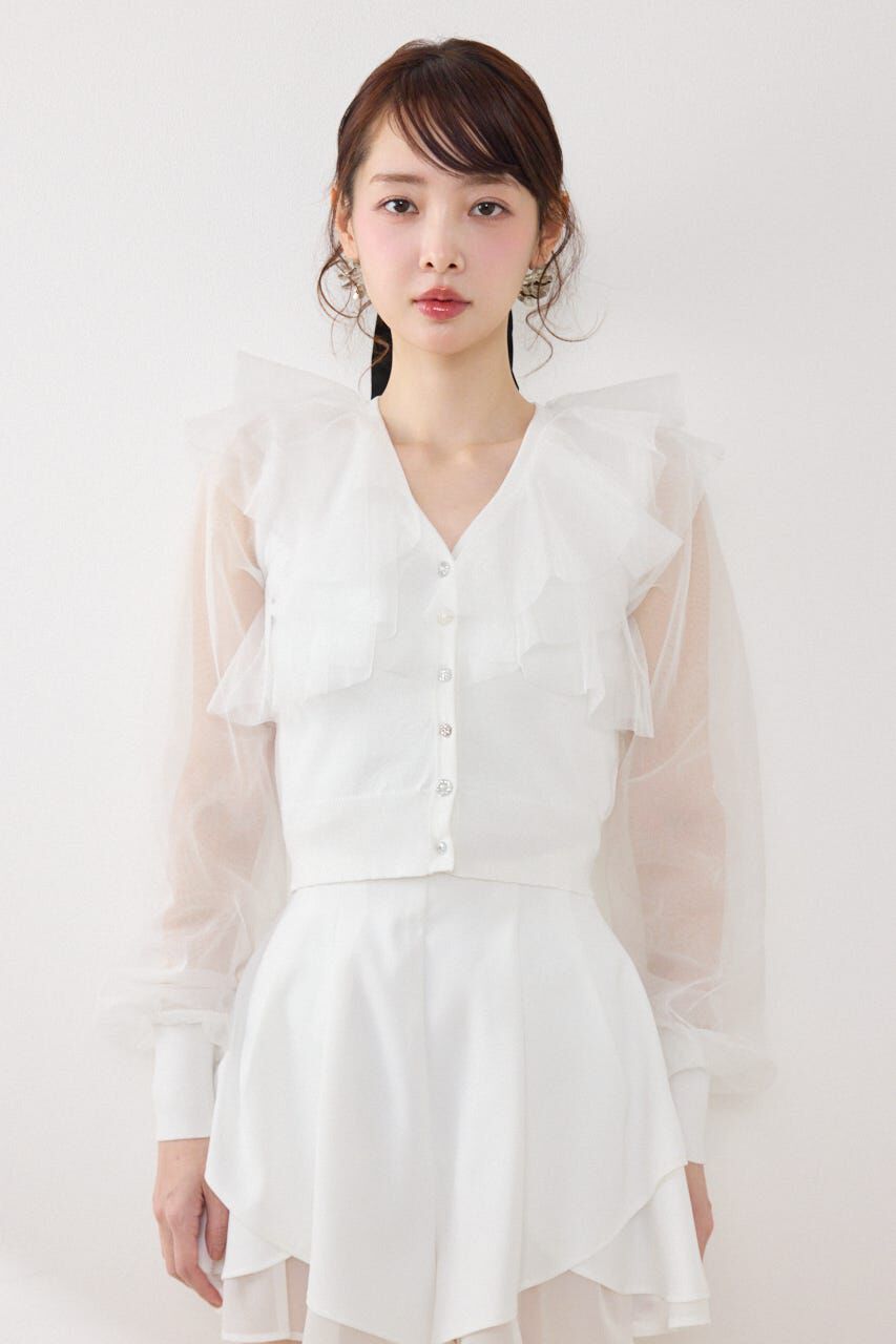 rienda「チュールフリルシアーニットカーディガン」|カーディガン|