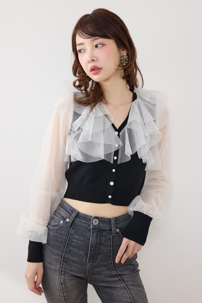 rienda「チュールフリルシアーニットカーディガン」|カーディガン|