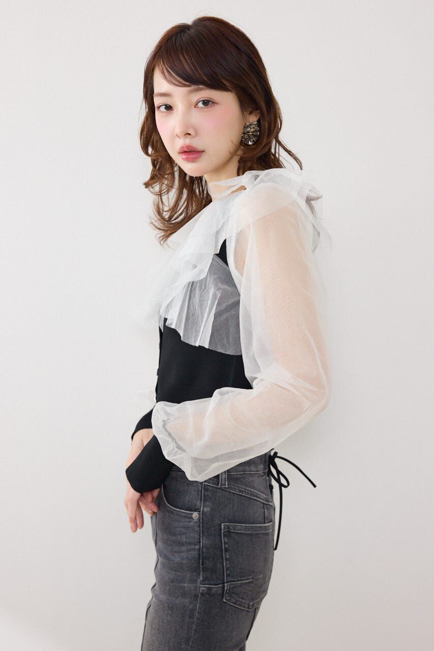 rienda「チュールフリルシアーニットカーディガン」|カーディガン|