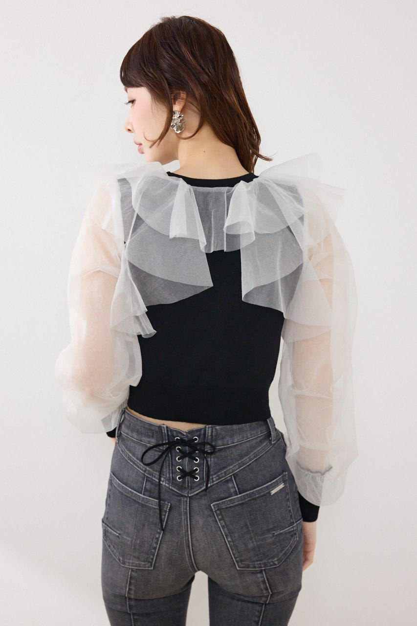 rienda「チュールフリルシアーニットカーディガン」|カーディガン|