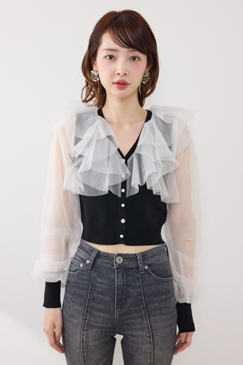 rienda「チュールフリルシアーニットカーディガン」|カーディガン|