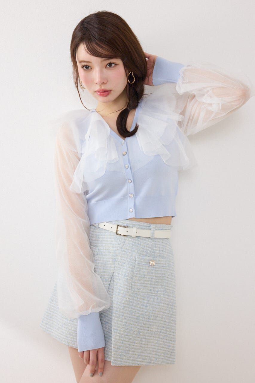 rienda「チュールフリルシアーニットカーディガン」|カーディガン|