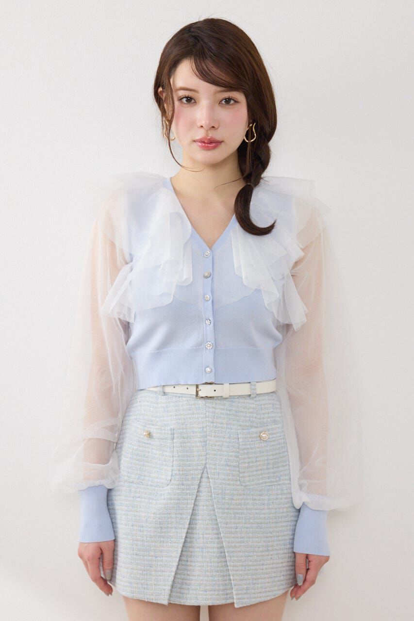 rienda「チュールフリルシアーニットカーディガン」|カーディガン|