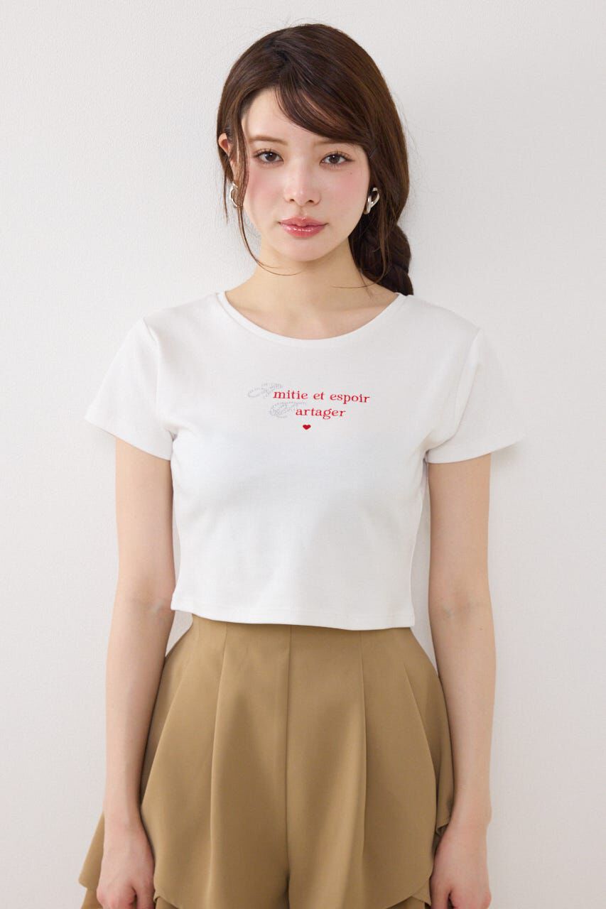 rienda「ラインストーンコンパクトロゴTシャツ」|Tシャツ・カットソー|