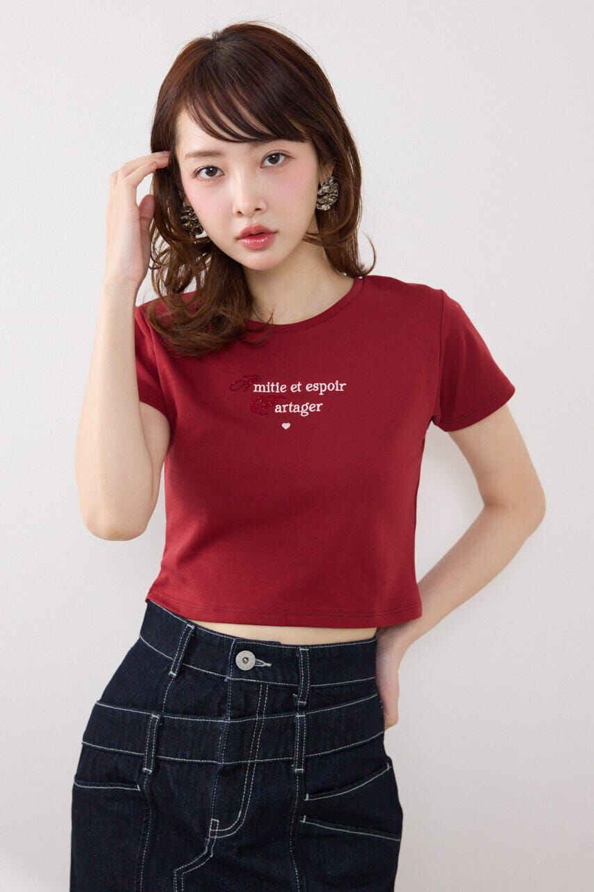 rienda「ラインストーンコンパクトロゴTシャツ」|Tシャツ・カットソー|