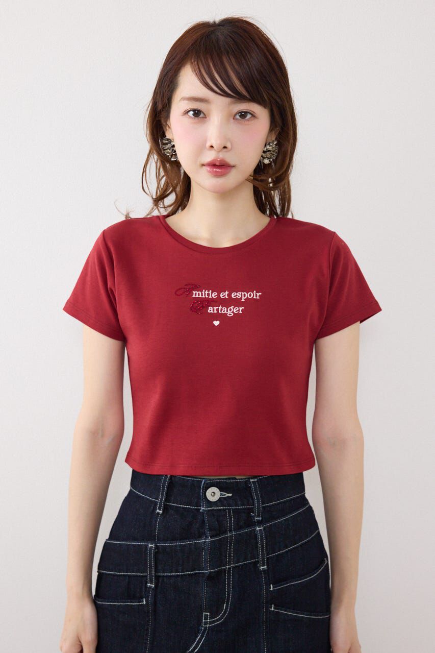 rienda「ラインストーンコンパクトロゴTシャツ」|Tシャツ・カットソー|