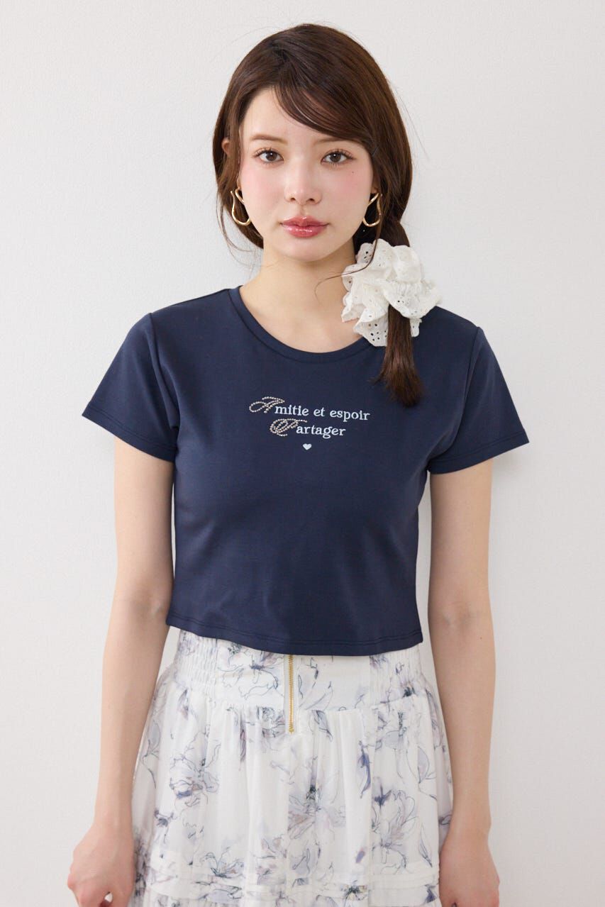 rienda「ラインストーンコンパクトロゴTシャツ」|Tシャツ・カットソー|