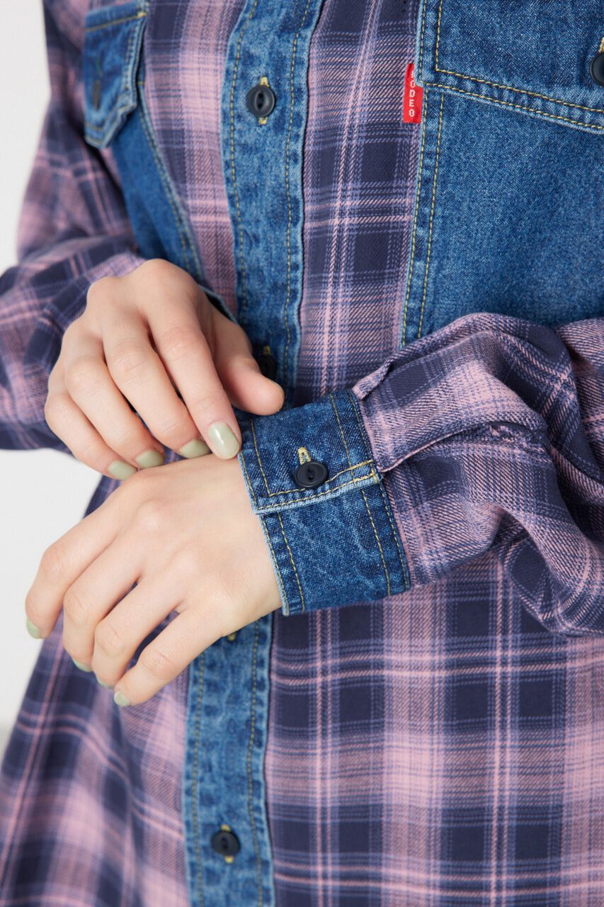 RODEO CROWNS「デニムドッキングチェックシャツ」|シャツ・ブラウス|