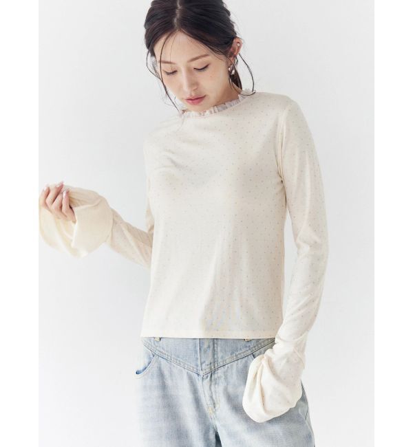 CALNAMUR「ラメドットフレアスリーブトップス」|Tシャツ・カットソー|