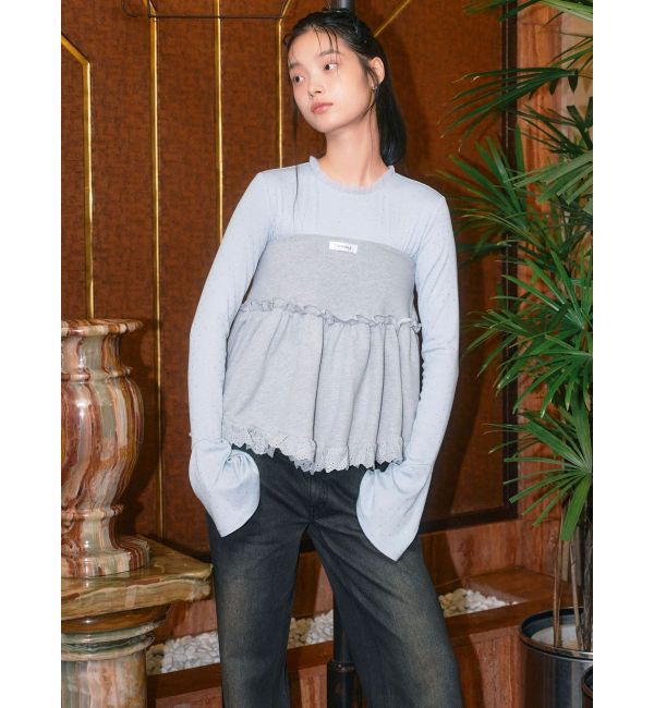 CALNAMUR「ラメドットフレアスリーブトップス」|Tシャツ・カットソー|