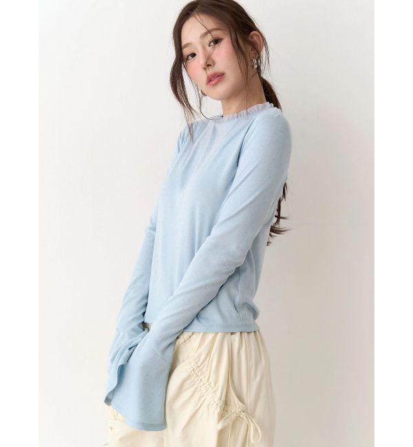 CALNAMUR「ラメドットフレアスリーブトップス」|Tシャツ・カットソー|